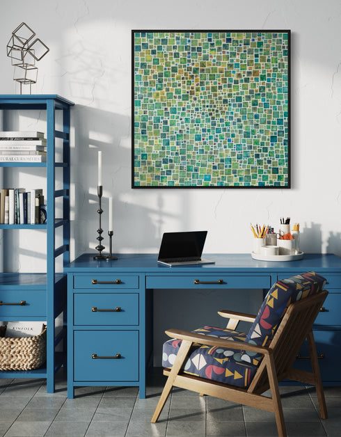 Green Squares | Framed Giclee Print on Canvas